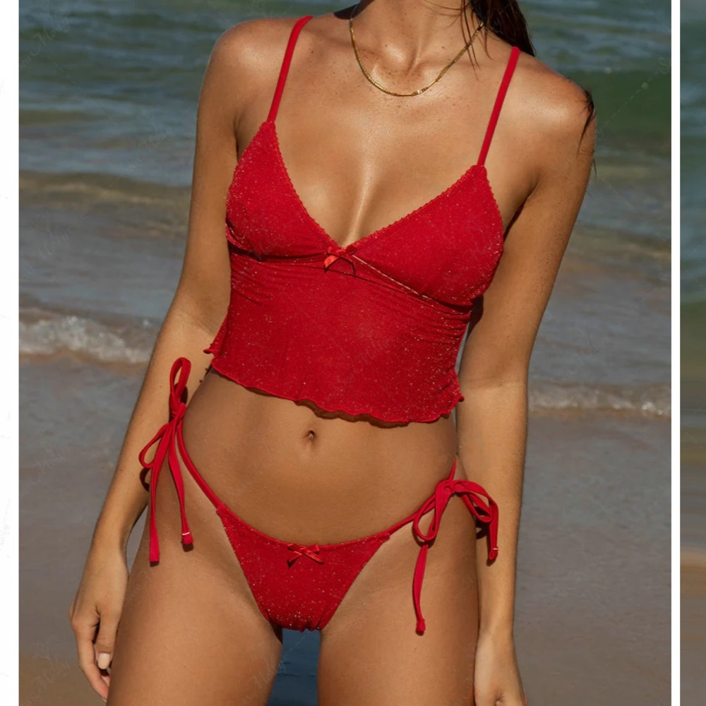 Seamolly Red Lurex Glitter Tankini Set | Tie Side | NWT | Size S